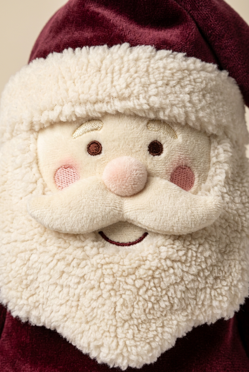 Christmas Curtain Call Santa Hand Puppet — A Burgundy & Ivory Storytelling Character Concept with Green Mittens and a Golden Star