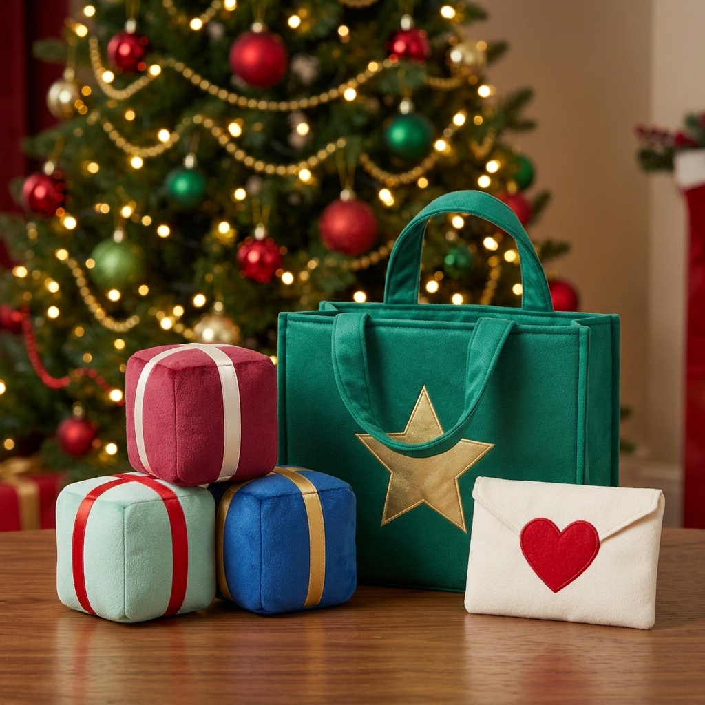 Little Gift Workshop Christmas Pretend Play Set — A Colorful Delivery-Bag Concept with Fabric-Look Presents and a Heart Envelope