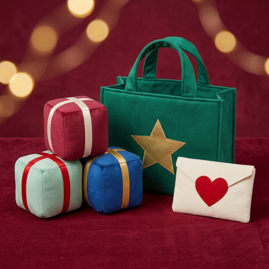 Little Gift Workshop Christmas Pretend Play Set — A Colorful Delivery-Bag Concept with Fabric-Look Presents and a Heart Envelope
