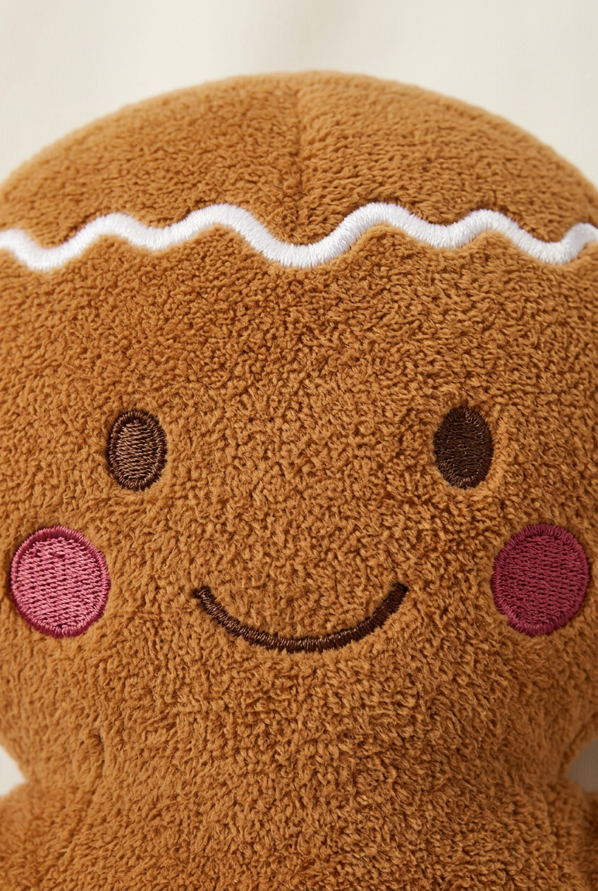 Gingerbread Wanderer Christmas Plush Doll — A Caramel-Colored Toy Concept with Mint Bow Tie, Cranberry Buttons & Icing-Inspired Details