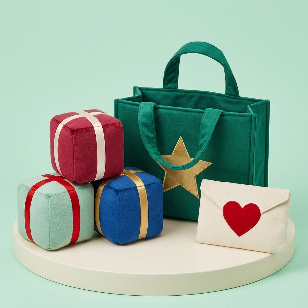 Little Gift Workshop Christmas Pretend Play Set — A Colorful Delivery-Bag Concept with Fabric-Look Presents and a Heart Envelope