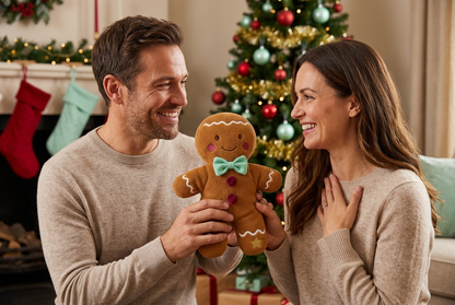 Gingerbread Wanderer Christmas Plush Doll — A Caramel-Colored Toy Concept with Mint Bow Tie, Cranberry Buttons & Icing-Inspired Details