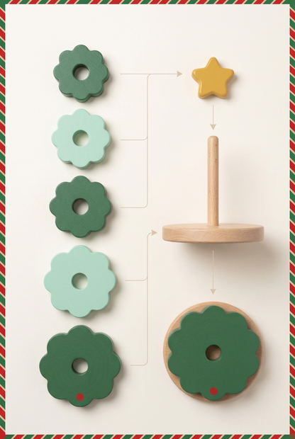 Evergreen Layers Christmas Tree Stacking Toy in Forest & Mint Green — A Star-Topped Festive Building Concept for Tabletop Play