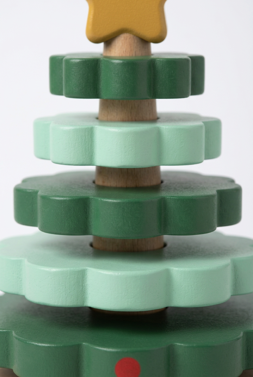Evergreen Layers Christmas Tree Stacking Toy in Forest & Mint Green — A Star-Topped Festive Building Concept for Tabletop Play