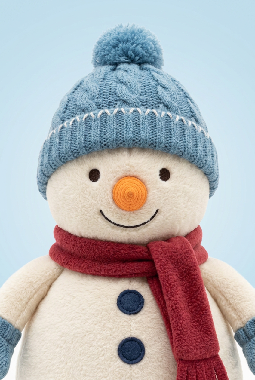Snowday Letter Christmas Snowman Plush in Ice Blue & Cranberry — A Cheerful Winter Character for Festive Stories and Gifting