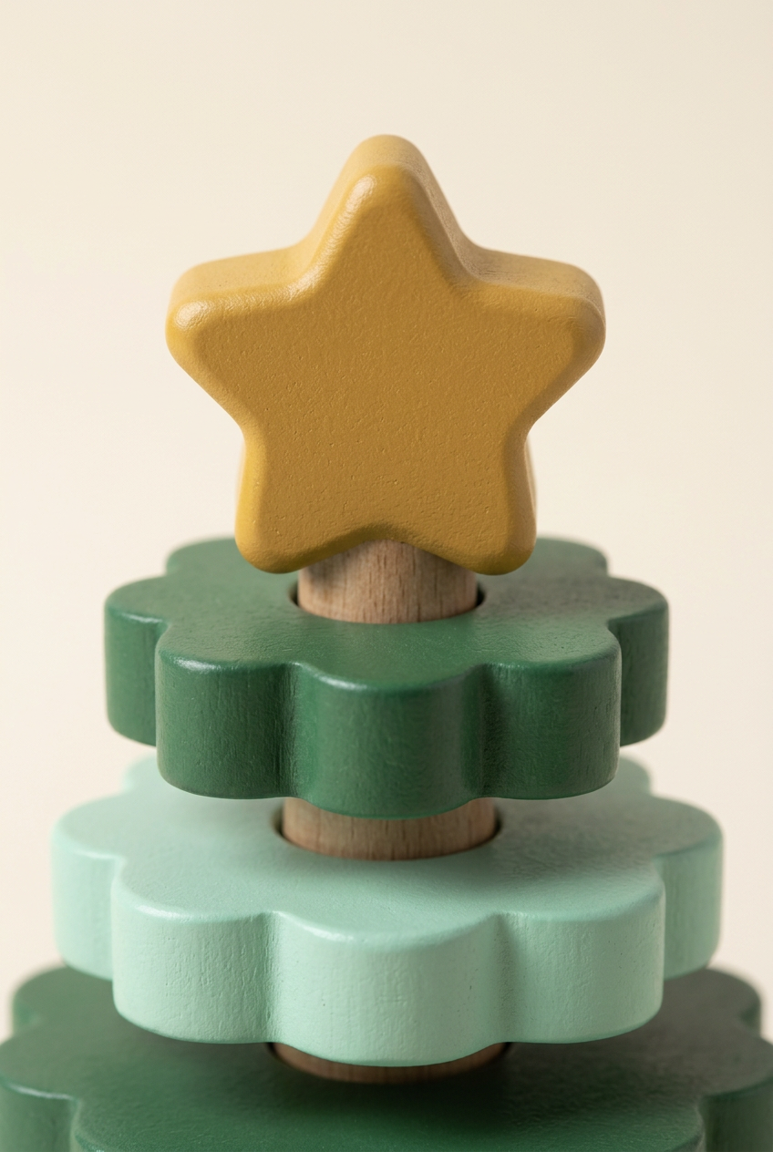 Evergreen Layers Christmas Tree Stacking Toy in Forest & Mint Green — A Star-Topped Festive Building Concept for Tabletop Play